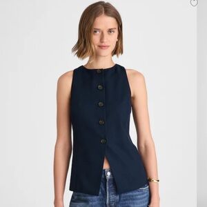NWT Madewell Crewneck Cutaway Vest in Drapey Twill (Size 0, Midnight Navy)